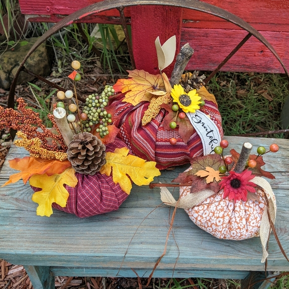 NWT Handcrafted Shabby Chic Autumn Pumpkin Set - Picture 5 of 5